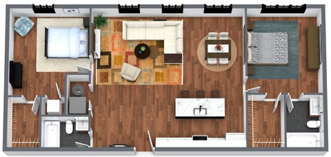 Floor plan for 2 beds, 2 baths, 1171 sqft